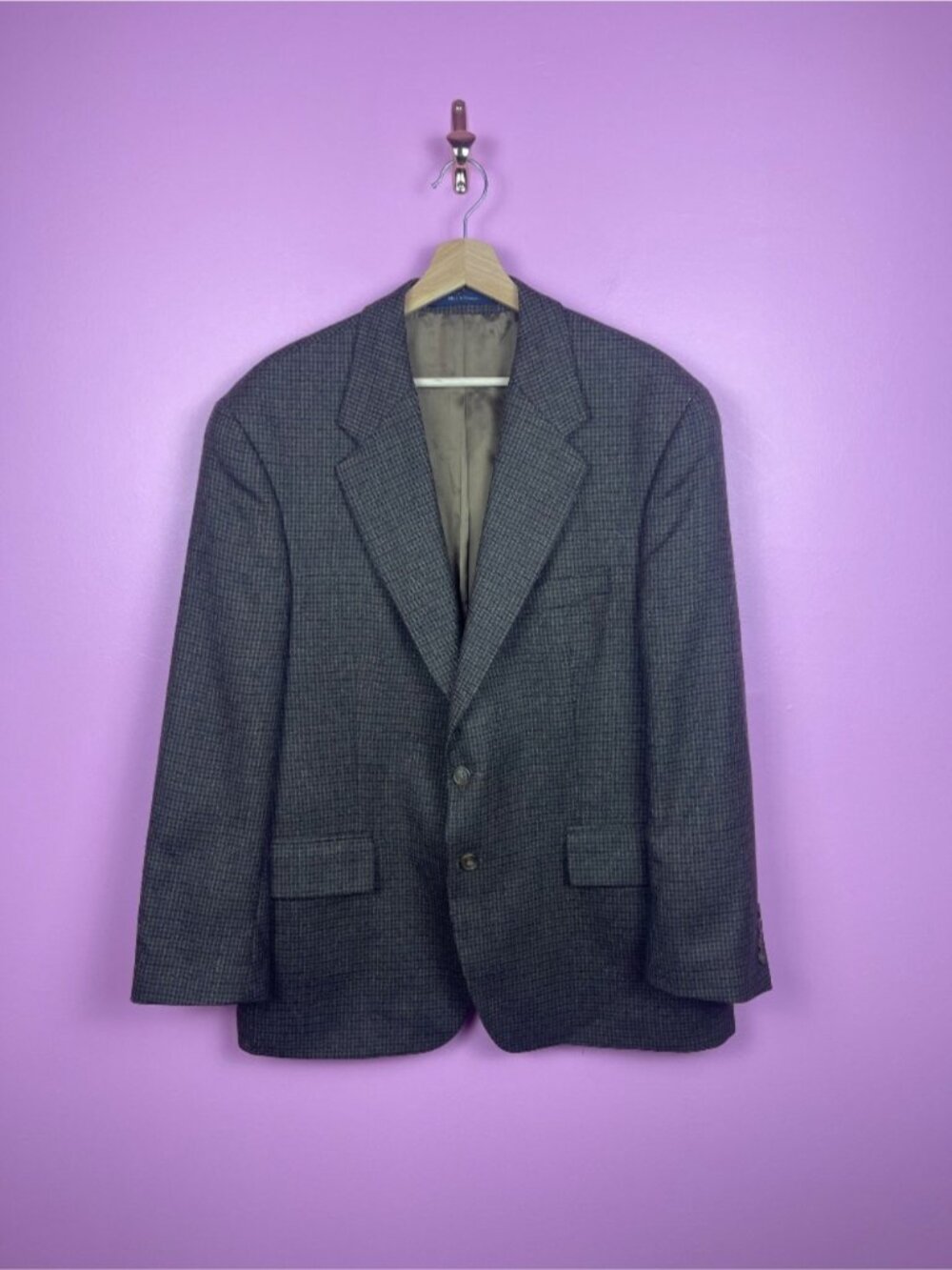 Chaps Ralph Lauren Vintage Houndstooth Tweed Sport Coat Wool Brown Men's 46R - Picture 3 of 13